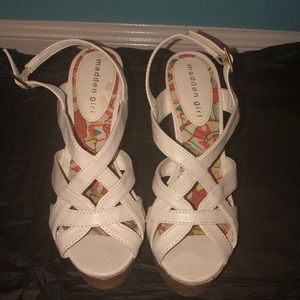 Woman white madden girl cork wedges size 6